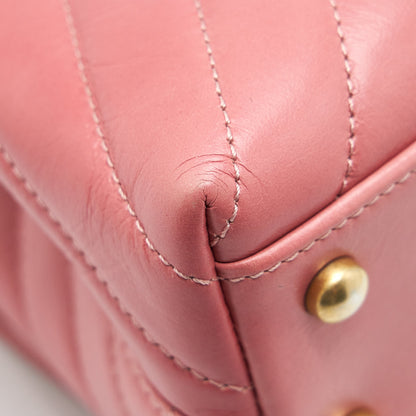 Chanel Small Coco Handle Chevron Calfskin With Lizard Handle Pink