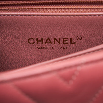 Chanel Small Coco Handle Chevron Calfskin With Lizard Handle Pink