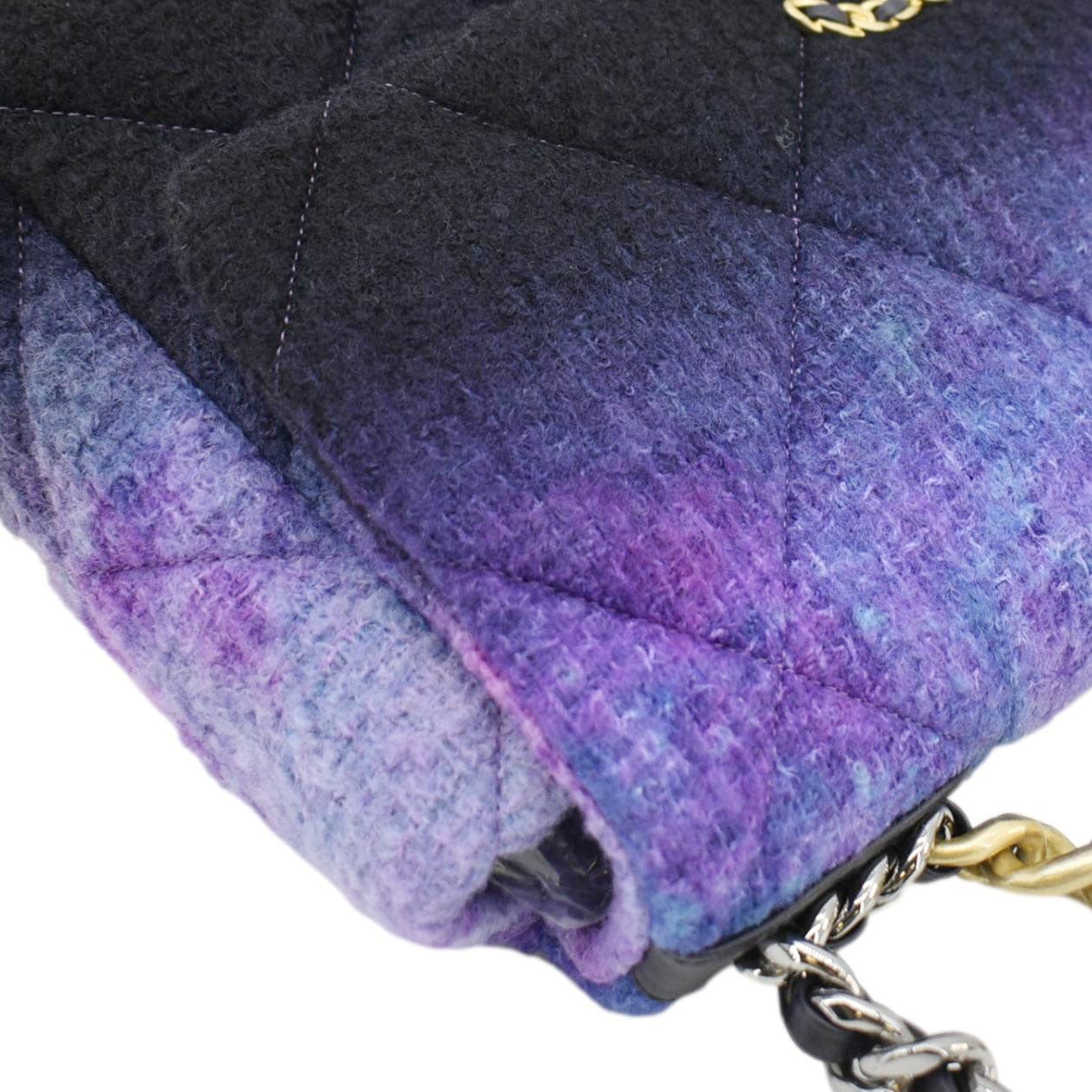 CHANEL 19 Flap Large Quilted Mixed Tweed Shoulder Bag Purple