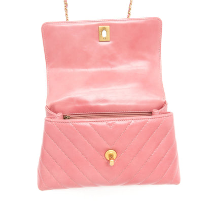Chanel Small Coco Handle Chevron Calfskin With Lizard Handle Pink
