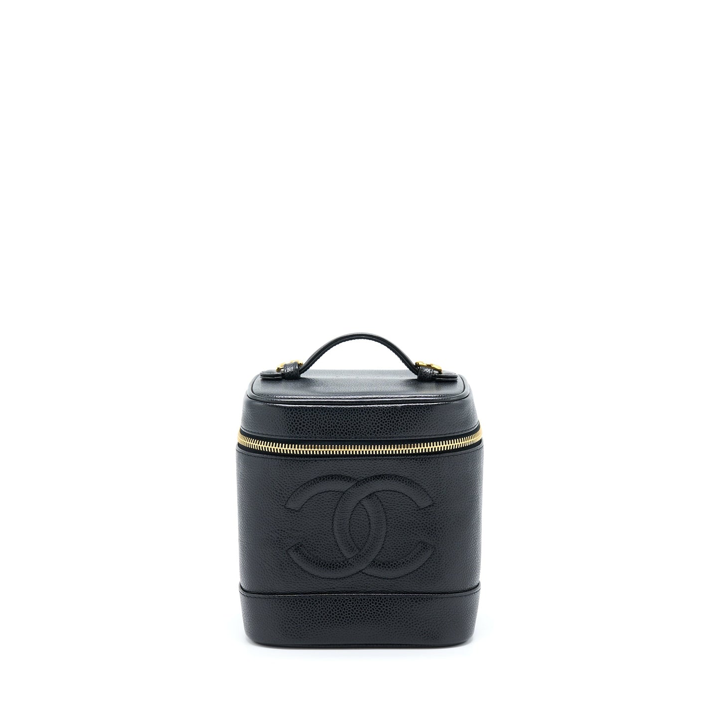 Chanel Vintage Vertical CC Logo Cosmetic Vanity Caviar Black