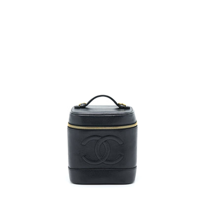 Chanel Vintage Vertical CC Logo Cosmetic Vanity Caviar Black
