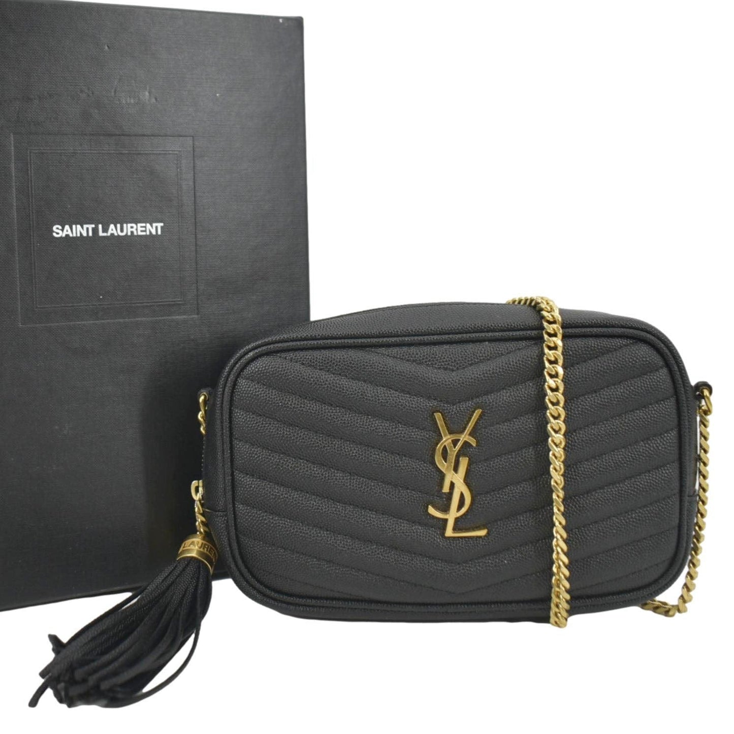 YVES SAINT LAURENT Lou Chevron Leather Camera Crossbody Bag Black