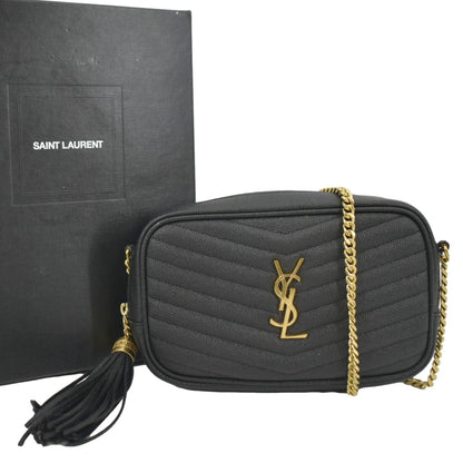YVES SAINT LAURENT Lou Chevron Leather Camera Crossbody Bag Black