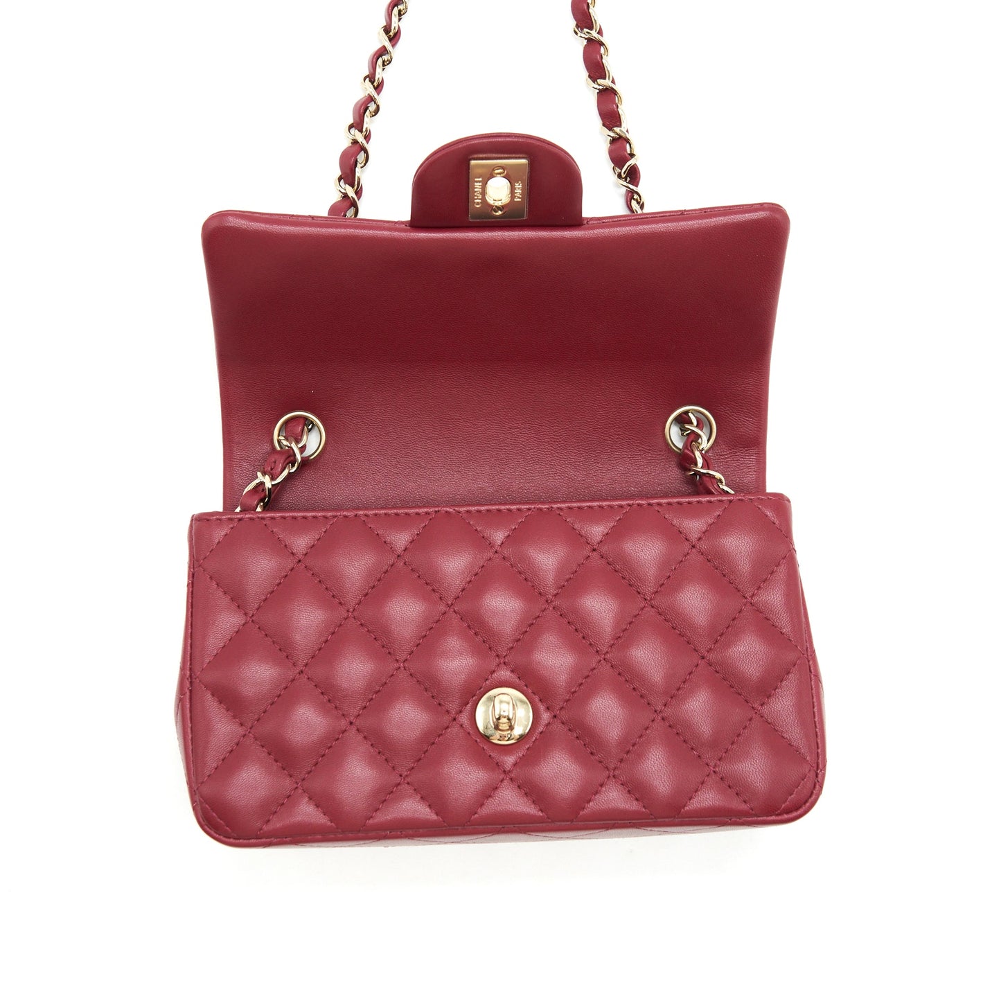 Chanel 22C Mini rectangular flap bag lambskin dark red L microchip