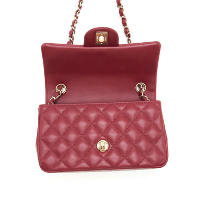 Chanel 22C Mini rectangular flap bag lambskin dark red L microchip