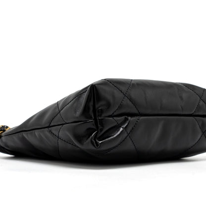 Chanel 23s Mini 22 Bag Shiny Calfskin Black Brushed  (Microchip)