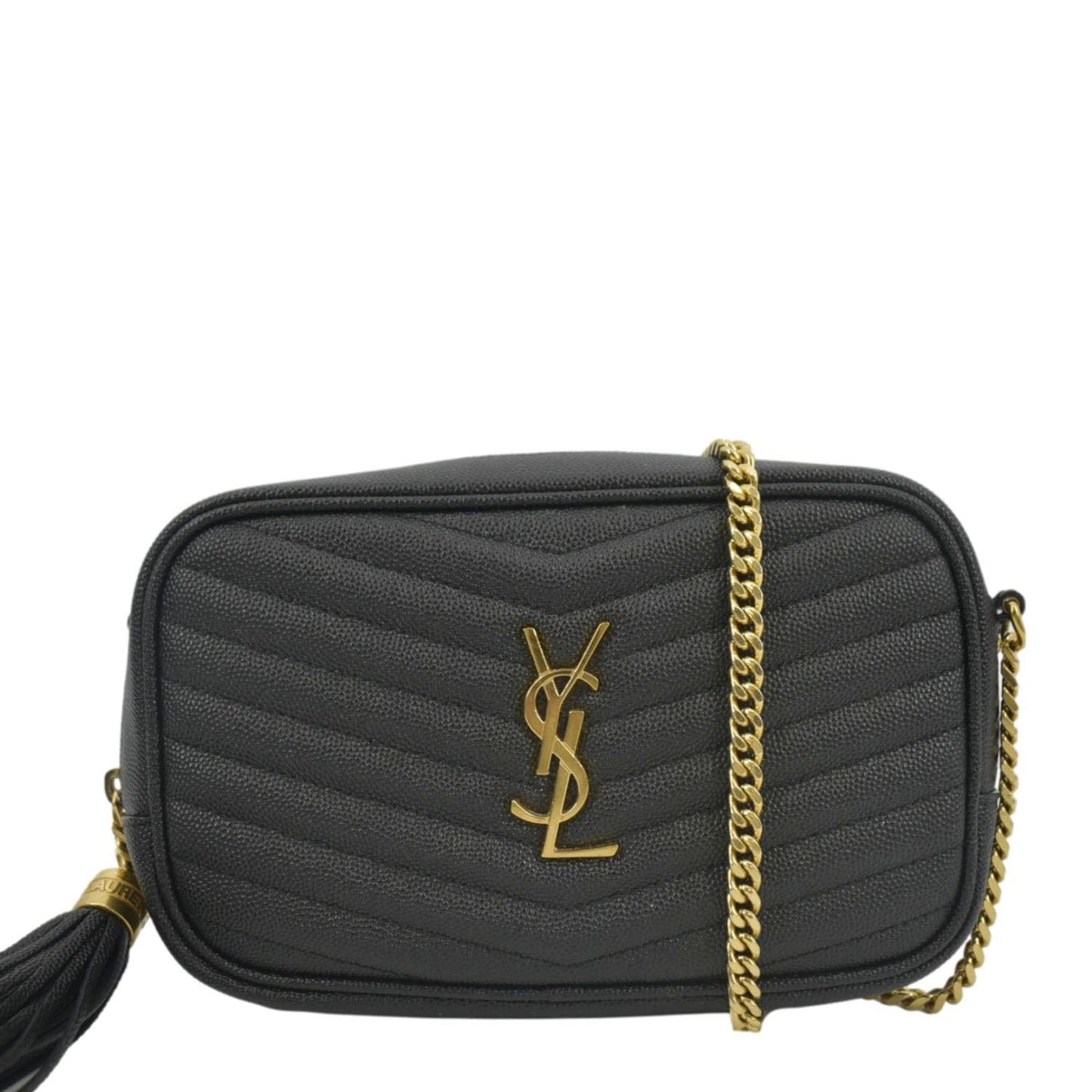 YVES SAINT LAURENT Lou Chevron Leather Camera Crossbody Bag Black