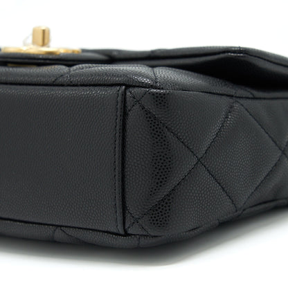 Chanel 22A Small Flap Bag With Button On Chains Caviar Black Brushed