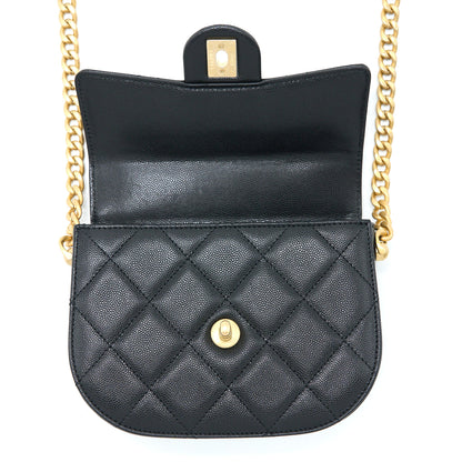 Chanel 22B Round Messenger Bag Grained Calfskin Black Brushed  (Microchip)