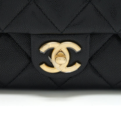 Chanel 22A Small Flap Bag With Button On Chains Caviar Black Brushed