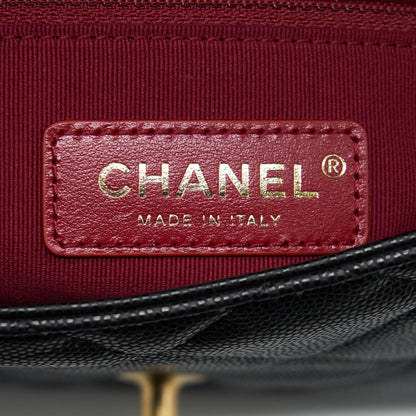Chanel 22A Small Flap Bag With Button On Chains Caviar Black Brushed