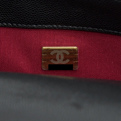Chanel 22A Small Flap Bag With Button On Chains Caviar Black Brushed