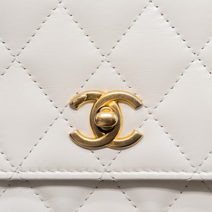 Chanel 23P detailed top handle mini wallet with chain calfskin white / multi color brushed  (microchip)