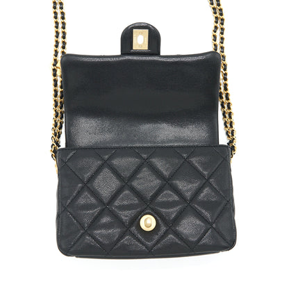 Chanel 22A Small Flap Bag With Button On Chains Caviar Black Brushed