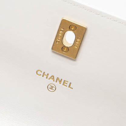 Chanel 23P detailed top handle mini wallet with chain calfskin white / multi color brushed  (microchip)