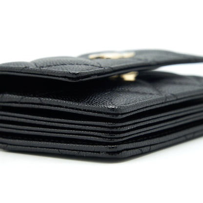 Chanel 21k Caviar mini flap cardholder with chain black L