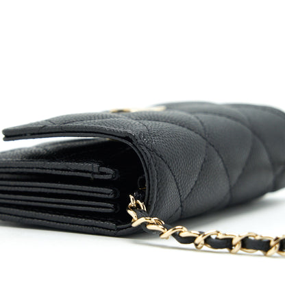 Chanel 21k Caviar mini flap cardholder with chain black L