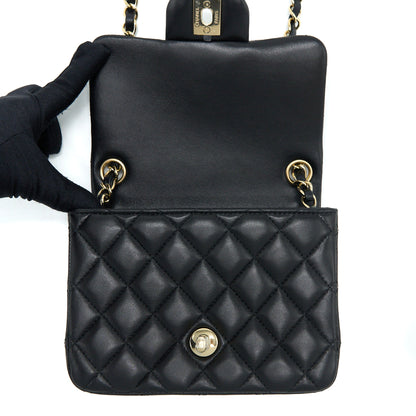 Chanel Classic Mini Square Flap Bag Lambskin Black L (Microchip)