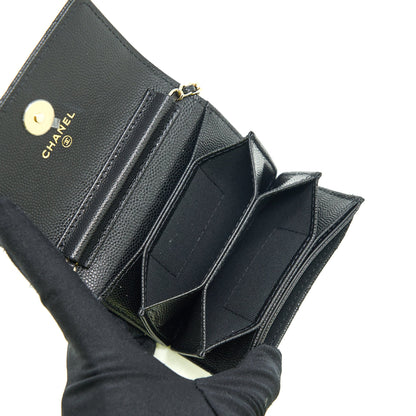 Chanel 21k Caviar mini flap cardholder with chain black L