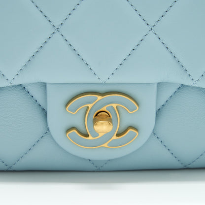 Chanel 22P Seasonal Mini Square Flap Bag Lambskin Light Blue