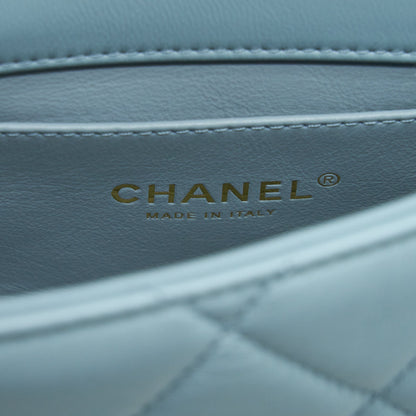 Chanel 22P Seasonal Mini Square Flap Bag Lambskin Light Blue