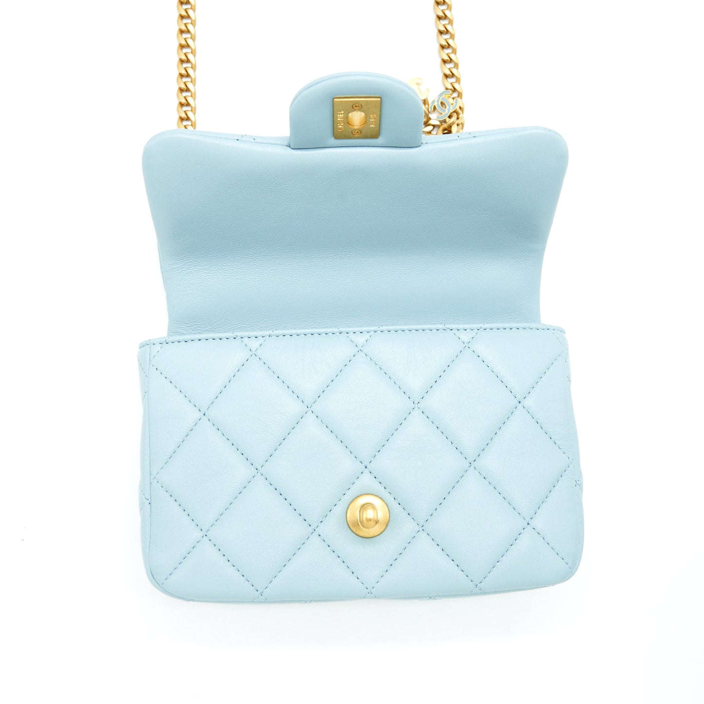 Chanel 22P Seasonal Mini Square Flap Bag Lambskin Light Blue