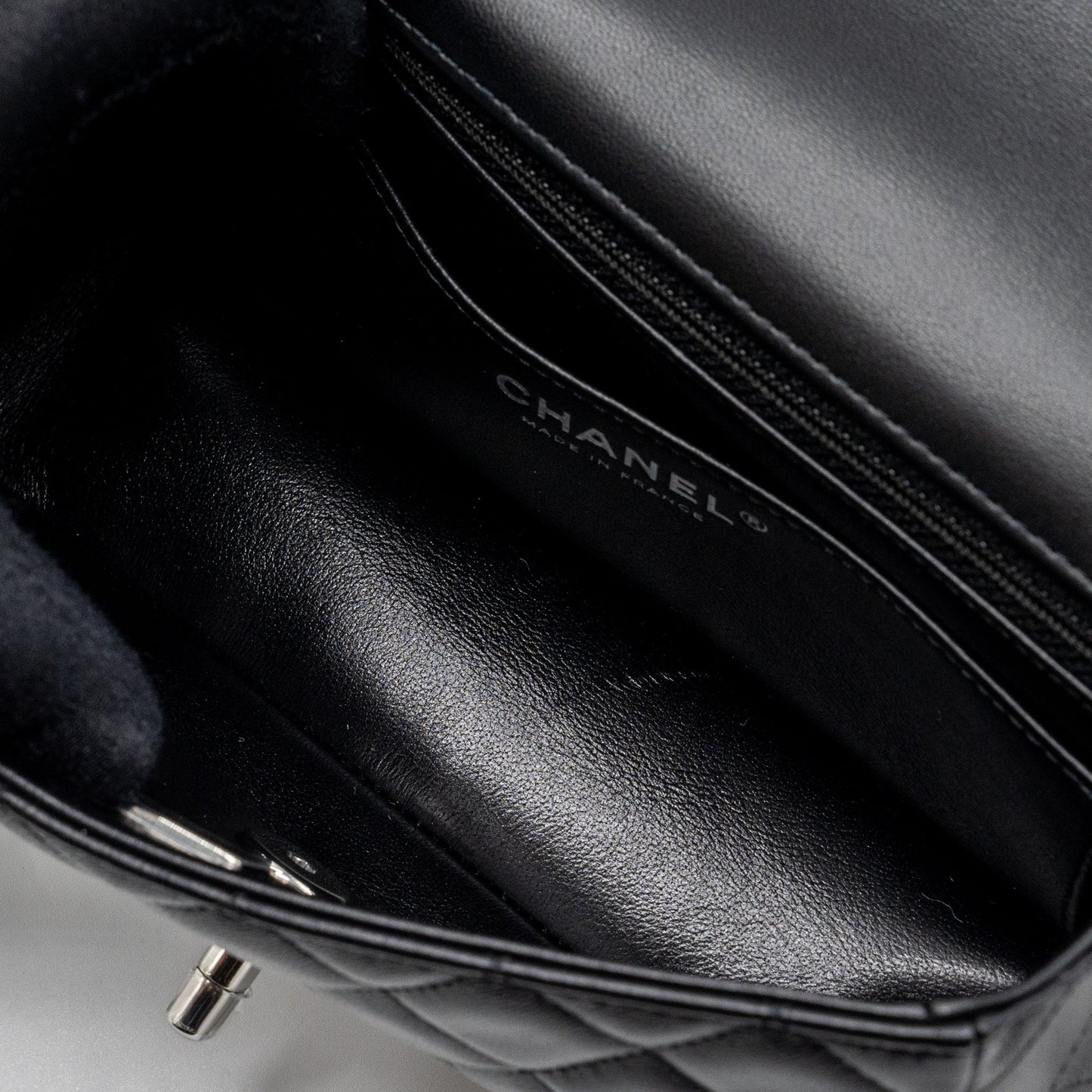 Chanel mini rectangular flap bag lambskin black  (MICROCHIP)