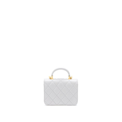 Chanel Mini Top Handle Flap Bag Lambskin Light Grey Brushed