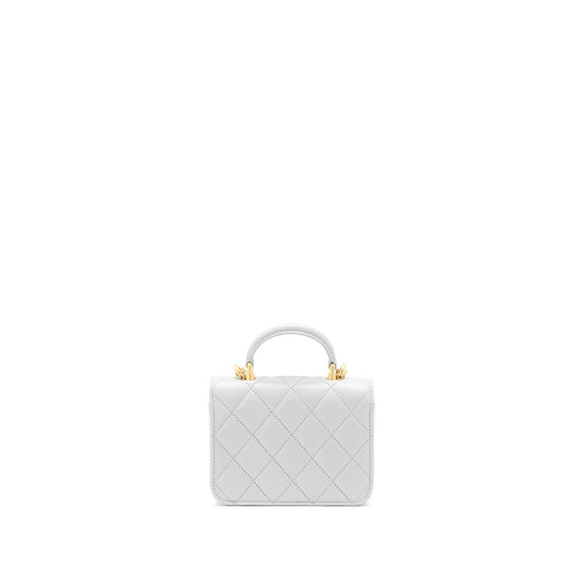 Chanel Mini Top Handle Flap Bag Lambskin Light Grey Brushed