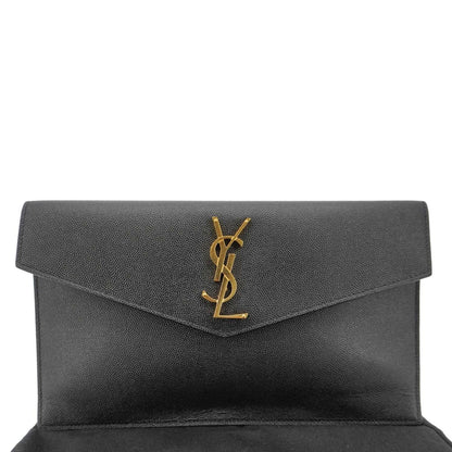 YVES SAINT LAURENT Uptown Envelope Grain De Poudre Leather Clutch Black