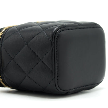Chanel Pearl Crush Mini Vanity With Chain Lambskin Black