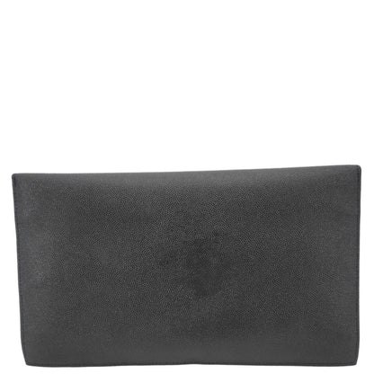 YVES SAINT LAURENT Uptown Envelope Grain De Poudre Leather Clutch Black