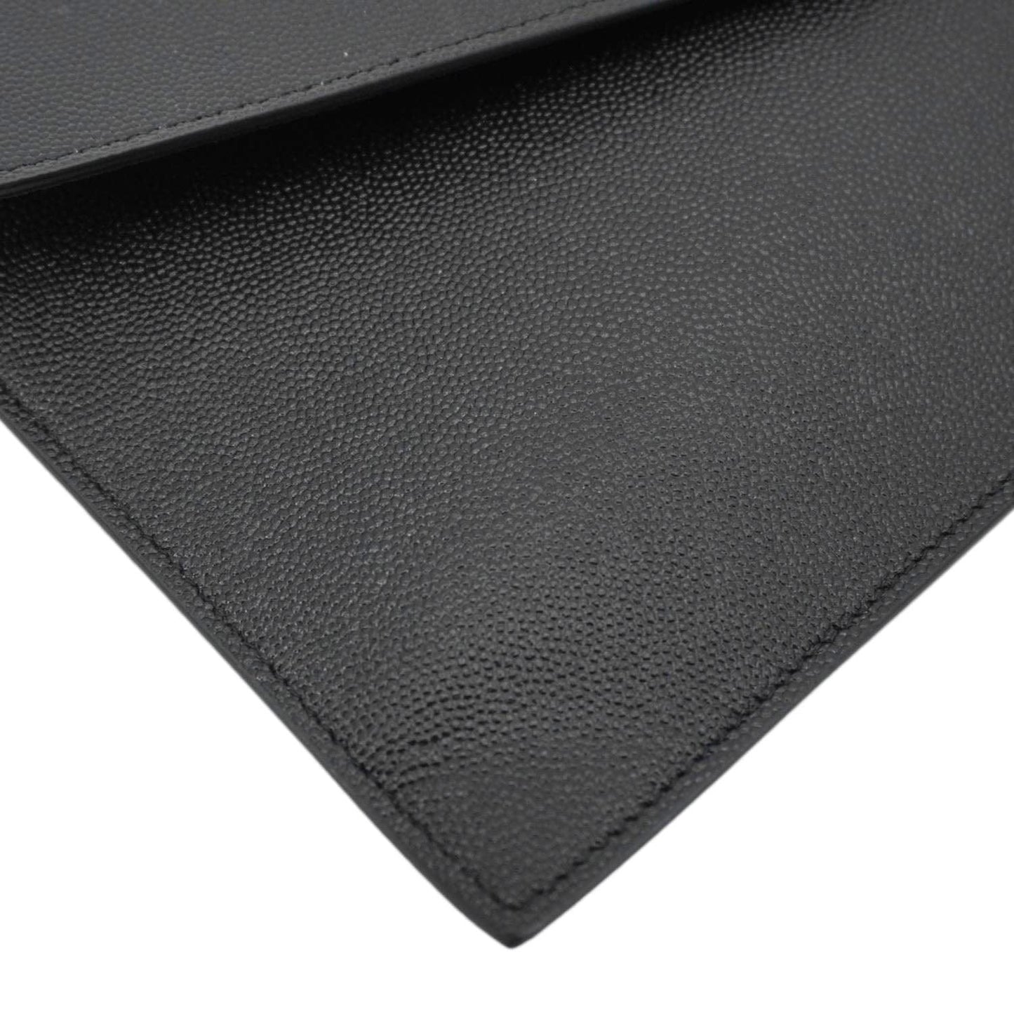 YVES SAINT LAURENT Uptown Envelope Grain De Poudre Leather Clutch Black