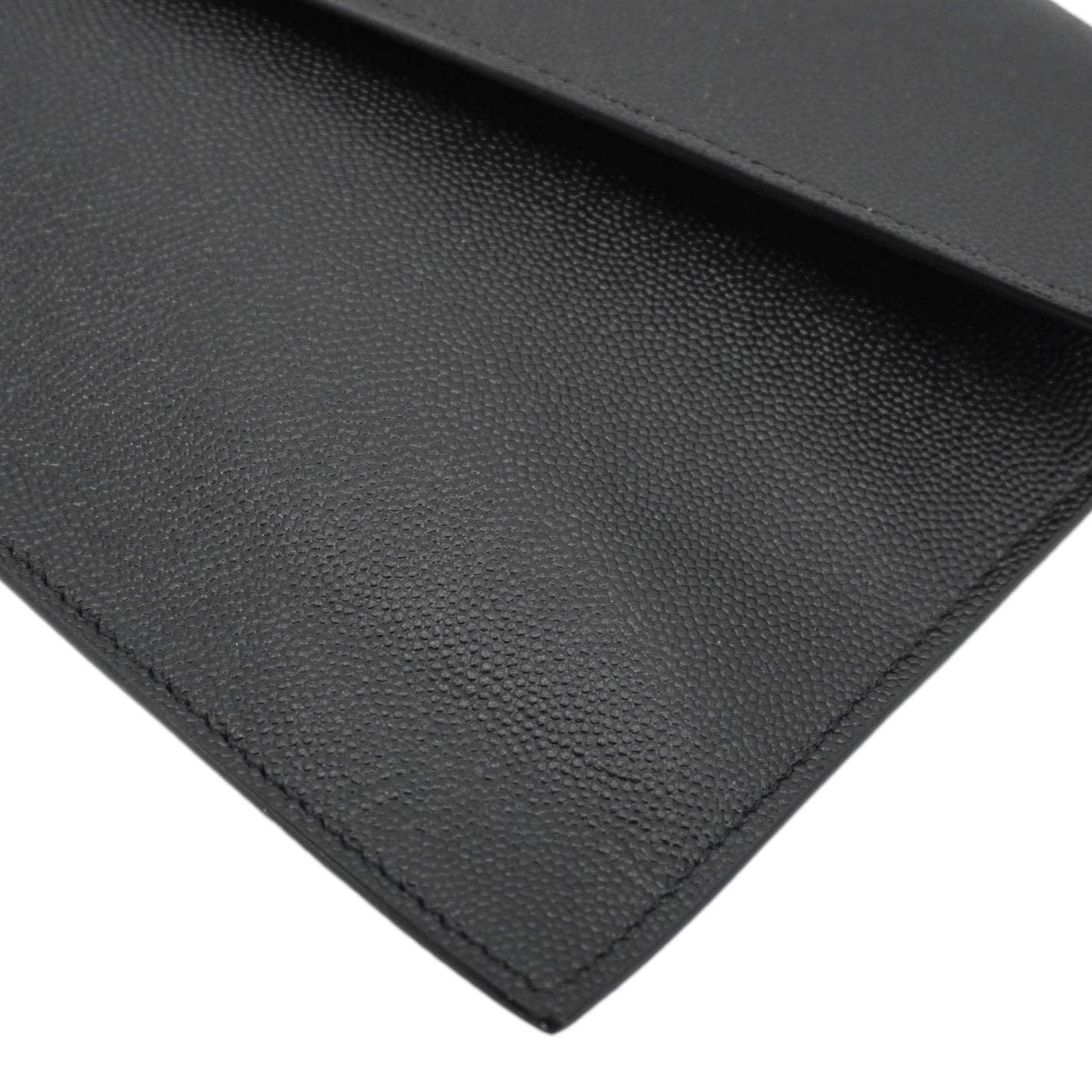 YVES SAINT LAURENT Uptown Envelope Grain De Poudre Leather Clutch Black