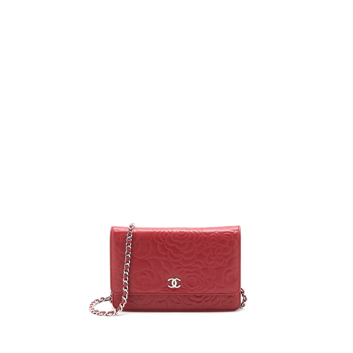 Chanel Camellia Wallet on Chain Lambskin Red
