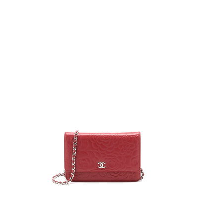 Chanel Camellia Wallet on Chain Lambskin Red
