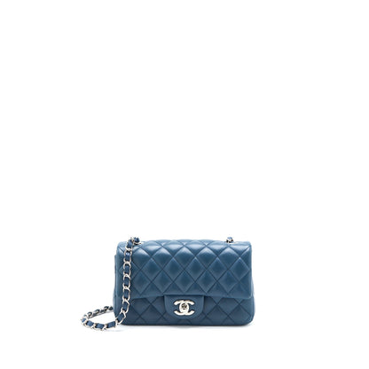 Chanel Mini Rectangular Flap Bag Lambskin Blue
