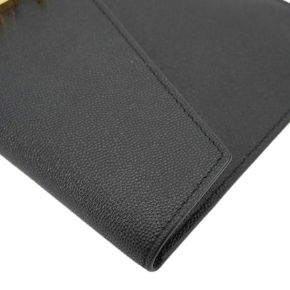 YVES SAINT LAURENT Uptown Envelope Grain De Poudre Leather Clutch Black