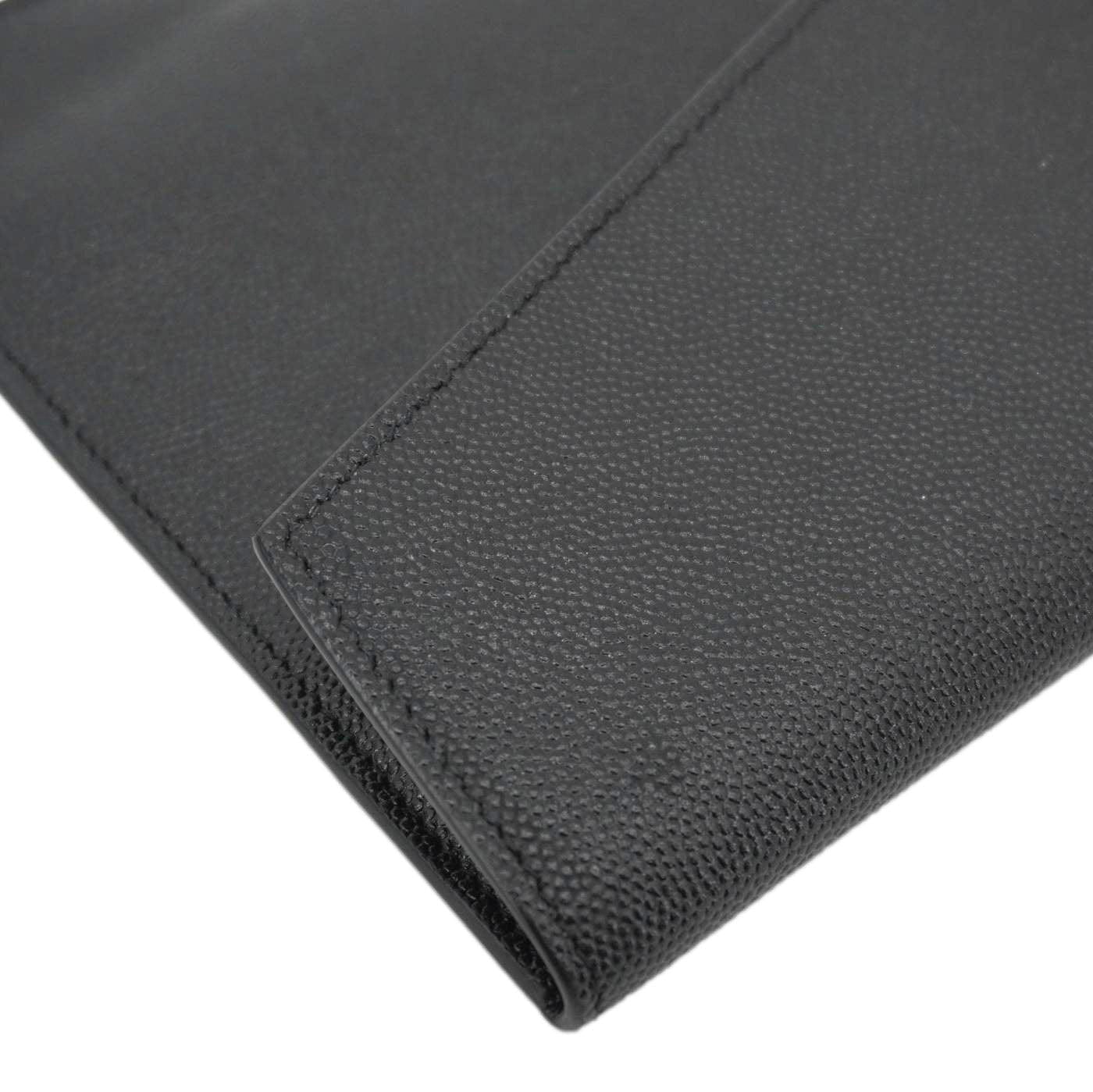 YVES SAINT LAURENT Uptown Envelope Grain De Poudre Leather Clutch Black