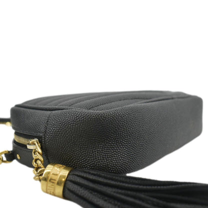 YVES SAINT LAURENT Lou Chevron Leather Camera Crossbody Bag Black