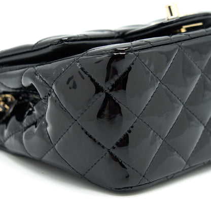 CHANEL MINI SQUARE FLAP BAG QUILTED PATENT LEATHER BLACK