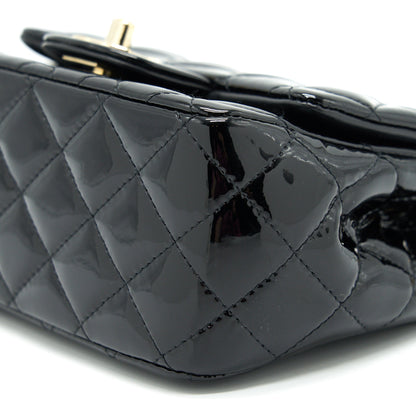 CHANEL MINI SQUARE FLAP BAG QUILTED PATENT LEATHER BLACK