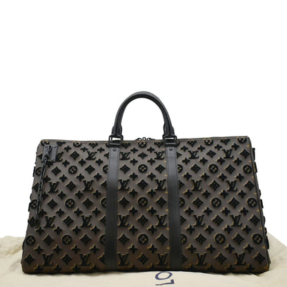 LOUIS VUITTON Keepall Triangle 50 Monogram Tuffetage Travel Bag Black