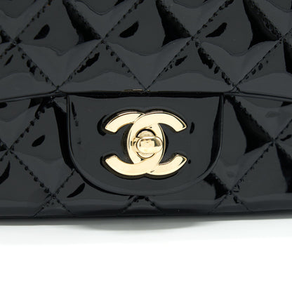 CHANEL MINI SQUARE FLAP BAG QUILTED PATENT LEATHER BLACK