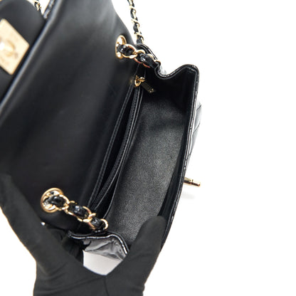 CHANEL MINI SQUARE FLAP BAG QUILTED PATENT LEATHER BLACK