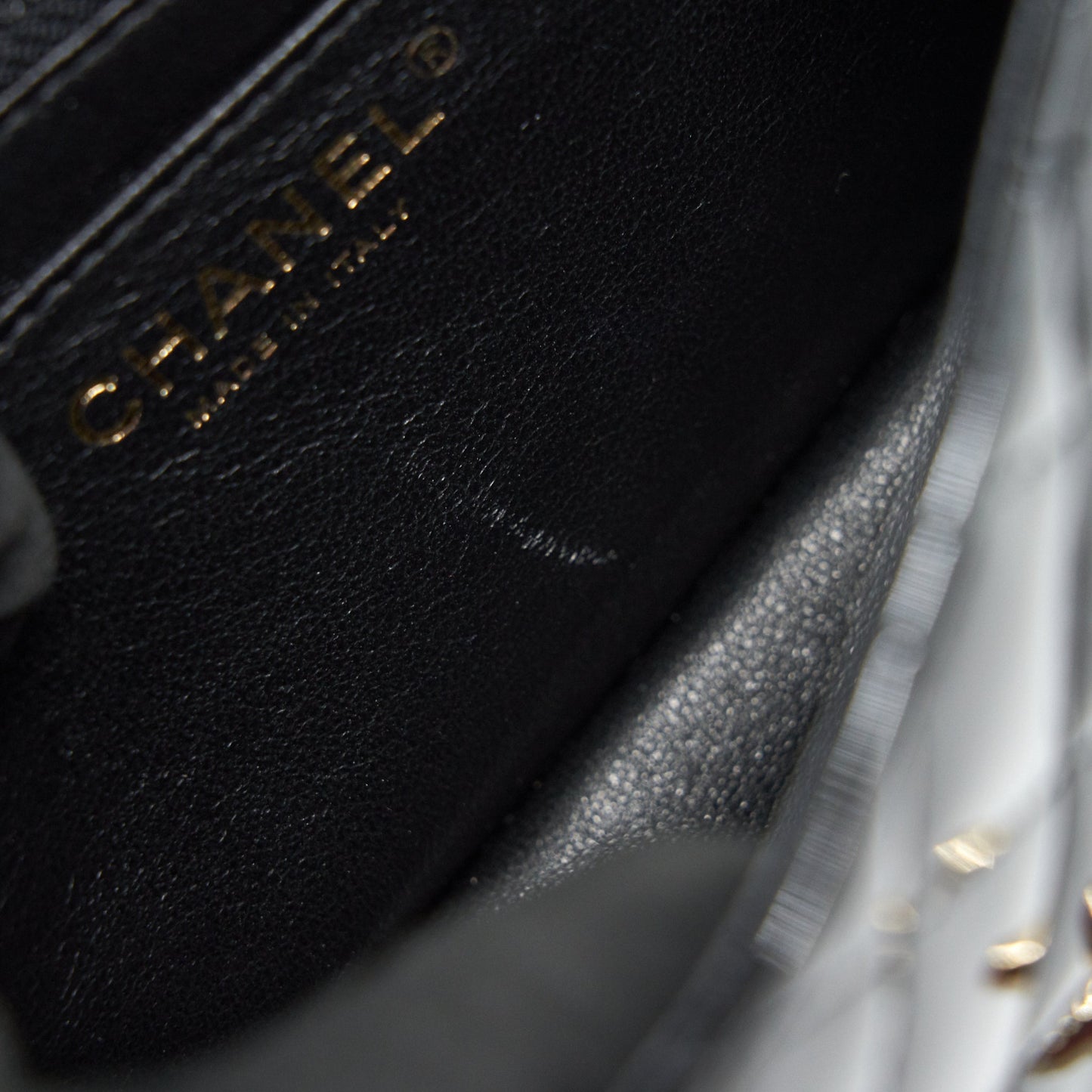 CHANEL MINI SQUARE FLAP BAG QUILTED PATENT LEATHER BLACK