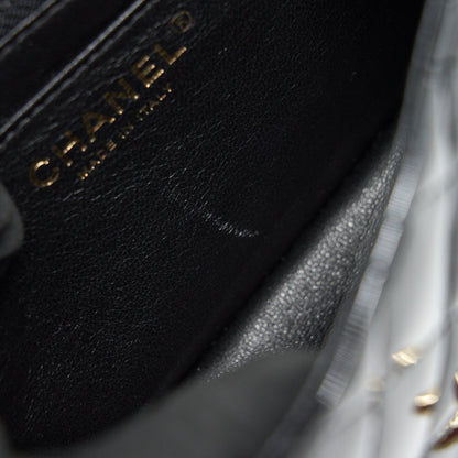 CHANEL MINI SQUARE FLAP BAG QUILTED PATENT LEATHER BLACK