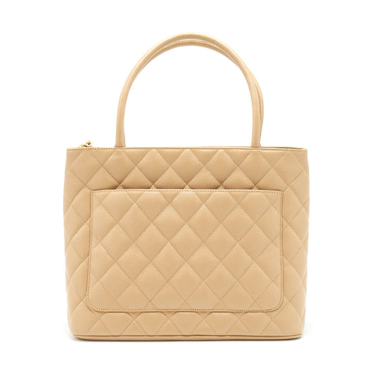 Chanel Vintage Medallion Tote Bag Caviar Beige