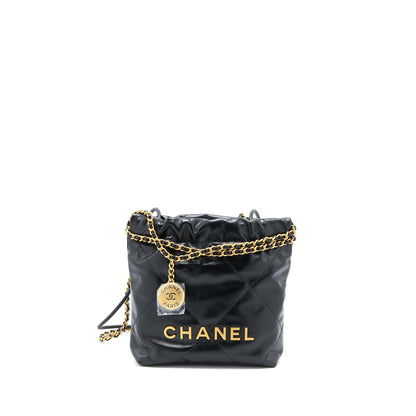 Chanel 23s Mini 22 Bag Aged Calfskin Black Brushed  (Microchip)
